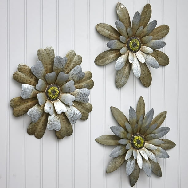 The Lakeside Collection Rustic Galvanized Metal Hanging Wall Flowers Decor Wire Outline Set of 3 The Lakeside Collection Rustic Galvanized Metal Hanging Wall Flowers Decor Wire Outline Set of 3